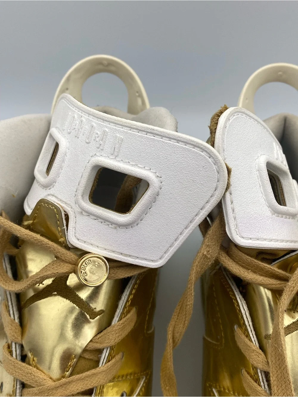 Jordan Metallic Gold High Top Sneakers with White Interior
